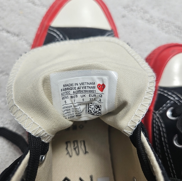 Converse COMME des GARCONS Black Red White Unisex MENS Size 5 WOMEN Size 7 - Picture 6 of 8